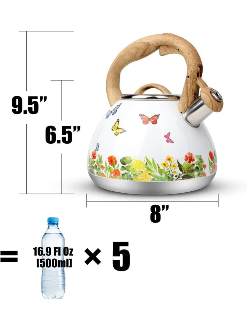 Butterfly Kitchen Whistling Teakettle 2.7QT Stainless Steel Diamond Design Pot